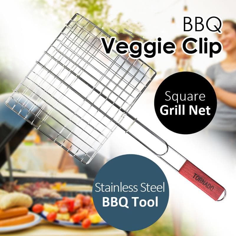 NON STICK BBQ BASKET SQUARE MESH CLIP