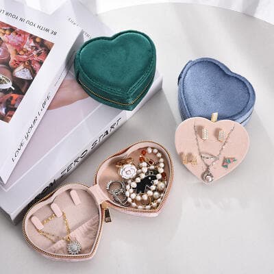 HEART SHAPE PORTABLE JEWELRY TRAVEL BOX